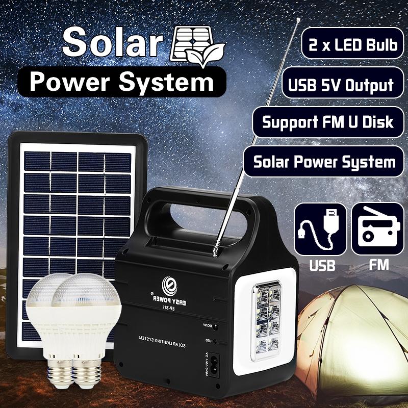 25W Solar Generator With Solar Power Panel 2xLED Bulb Solar-charging FM Support Stereo Speaker Multi-functional Generators