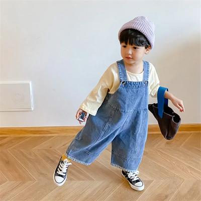 Autumn Children Loose Overalls Boys Girls Casual All-match Denim Trousers Spring Fall Solid Outwear 1-7Y Kids Bib Pants