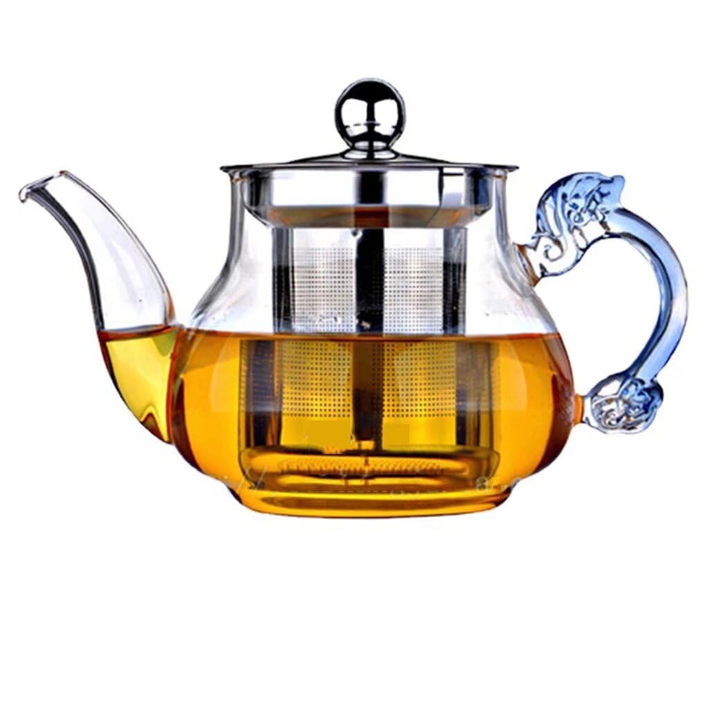 High-boron Heat-resistant Glass Teapot, Suitable for Home or Office Use. Stainless Steel Filter Teapot (400ml - Style 1)