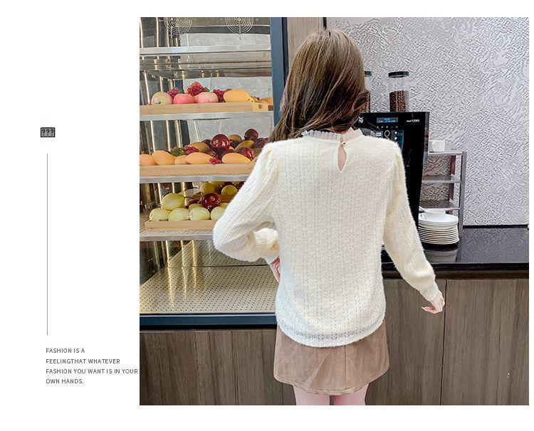 2025 Autumn/Winter Korean Bow Slimming Lace Shirt - Fleece-Lined, Long Sleeve, Versatile Women's Style