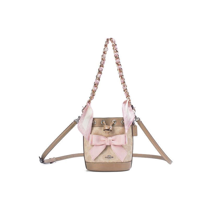 

COACH handbag [Customized bag] Dempsey webbing starburst small flower diamond decoration fashionable and versatile simple high-end pink gauze knot рожевий