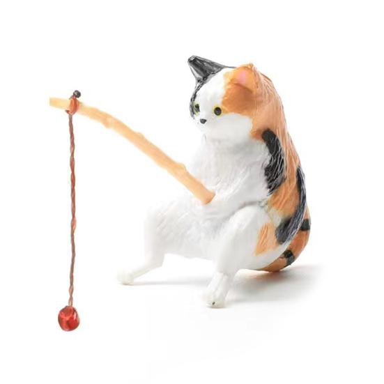 Fishing Kitten Statue Cartoon Cat Figurine Collectible Resin Miniature Cat Sculpture for Fish Tank Micro Landscape Aquarium Decor