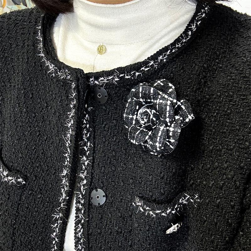 Camellia Houndstooth Brooch All-Season Fabric Mourning Funeral Corsage Pin High-End Elegant Clothes Bag Scarf Accessories Brooch