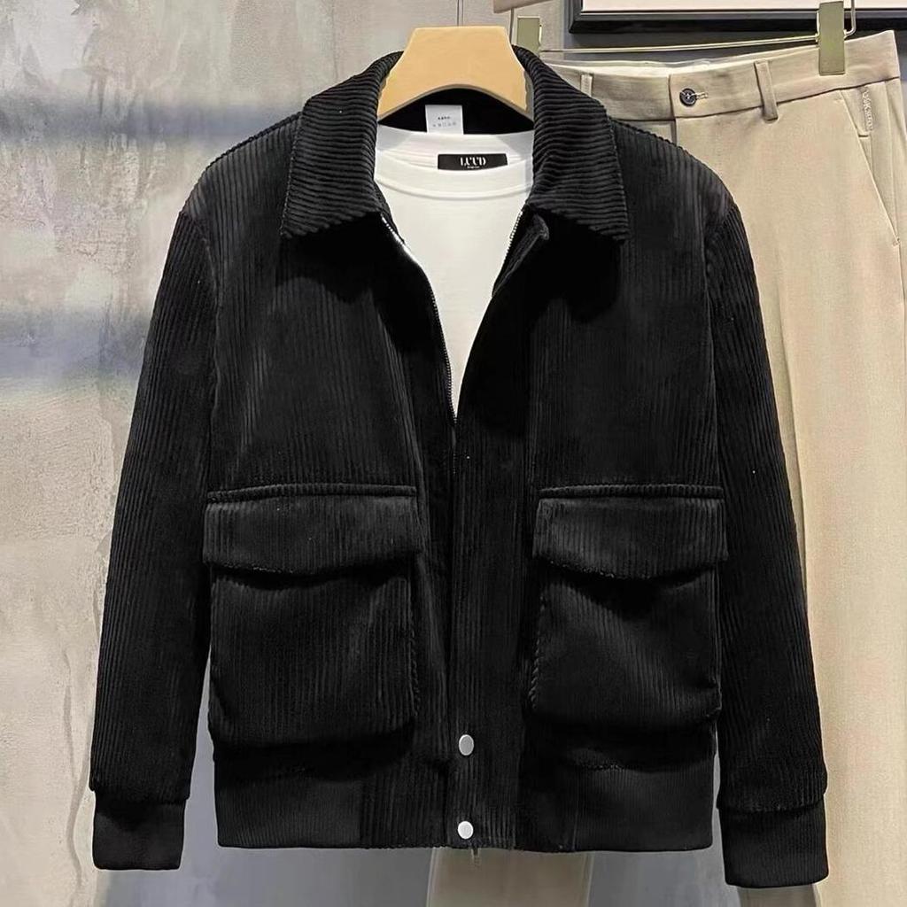 Autumn Korean Trendy Men's Corduroy Jacket - Solid Color, Warm, Cool Zipper Design
