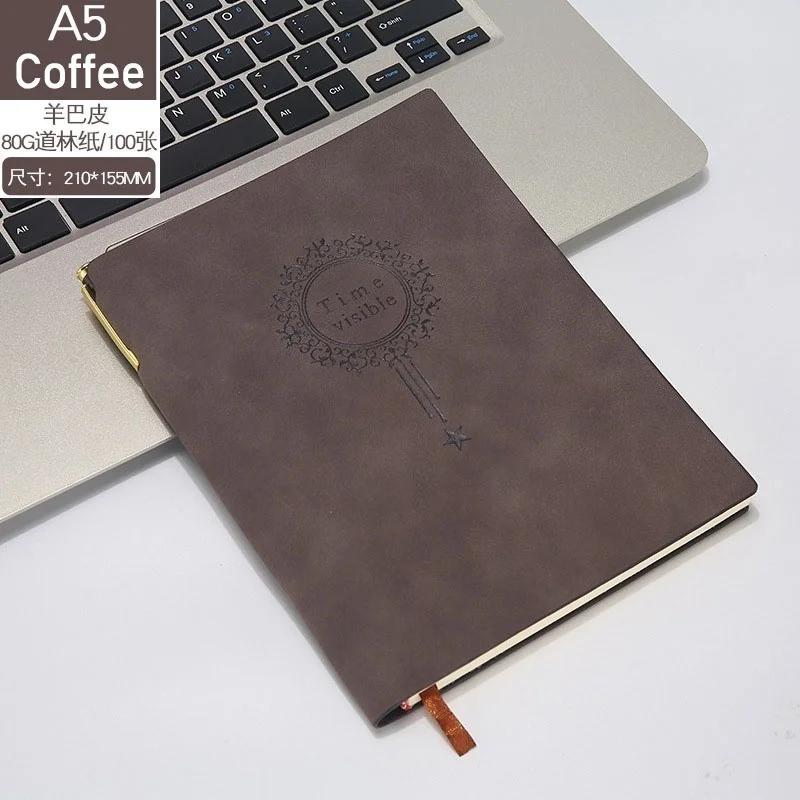 A5 Retro Leather Office Notepad with Pen Printing Travel Diary Business Men Notebook Students School Supplies Korean Stationery