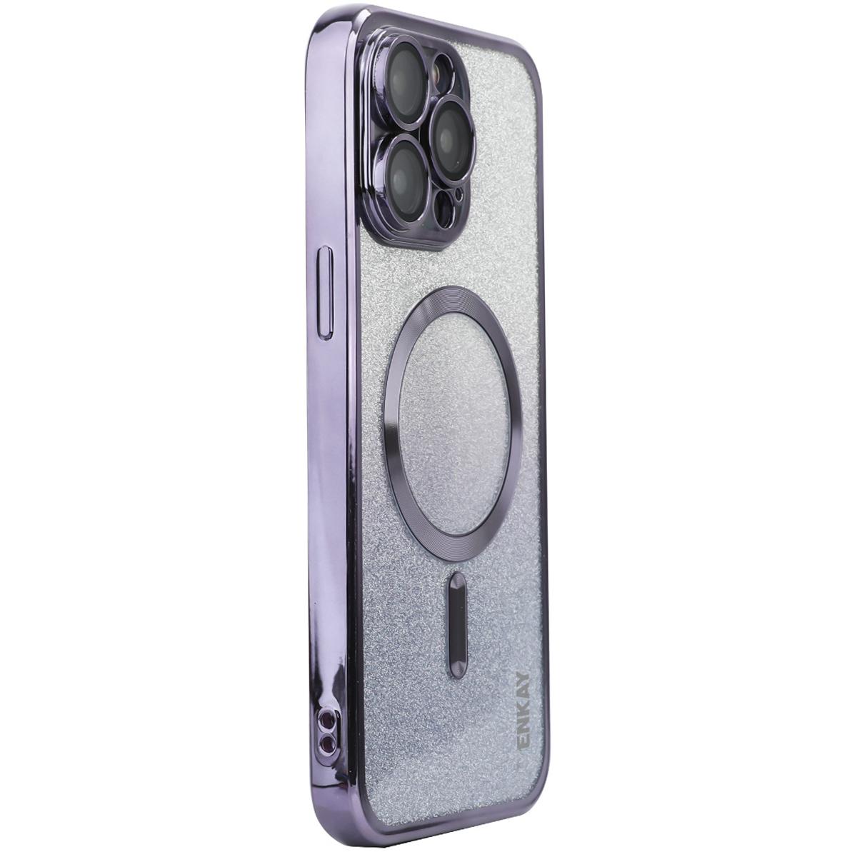

For iPhone 16 Pro Magnetic Case Glitter TPU Phone Back Cover with Lens Film Purple