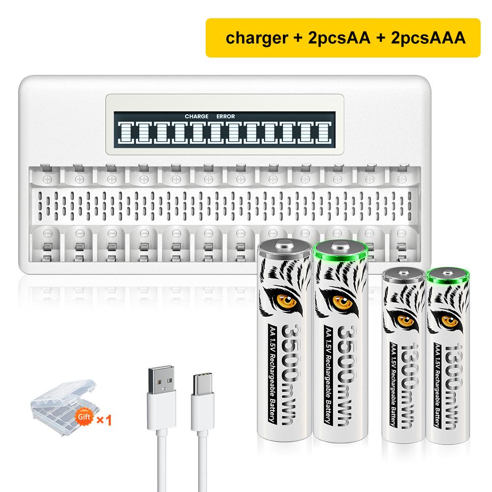 PALO 4-40 ks dobíjecích AA+AAA 1,5V Li-ion baterií 3500+1300 mWh HR6 HR03 baterie s 12 sloty LCD USB 1,5V Li-ion nabíječka baterií