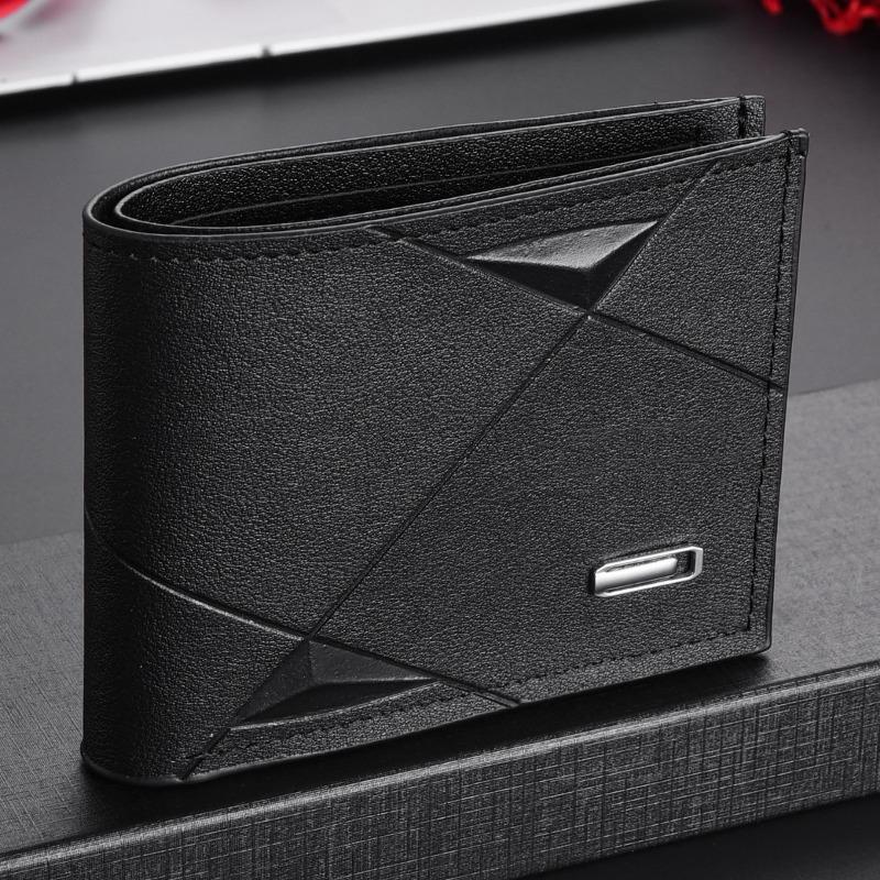 New men's short wallet, simple multi-card position fashion casual wallet, blue and thin two-fold horizontal soft wallet