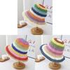 Cappello di Paglia Estivo Coreano con Arcobaleno Fatto a Mano a Falda Larga Protezione Solare per Vacanza al Mare