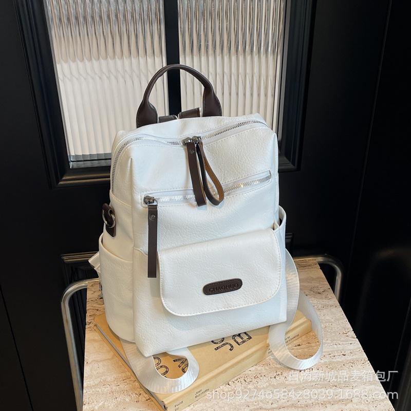 Fashionable retro explosive soft surface commuter bag women's bag 2025 new trendy temperament explosive backpack