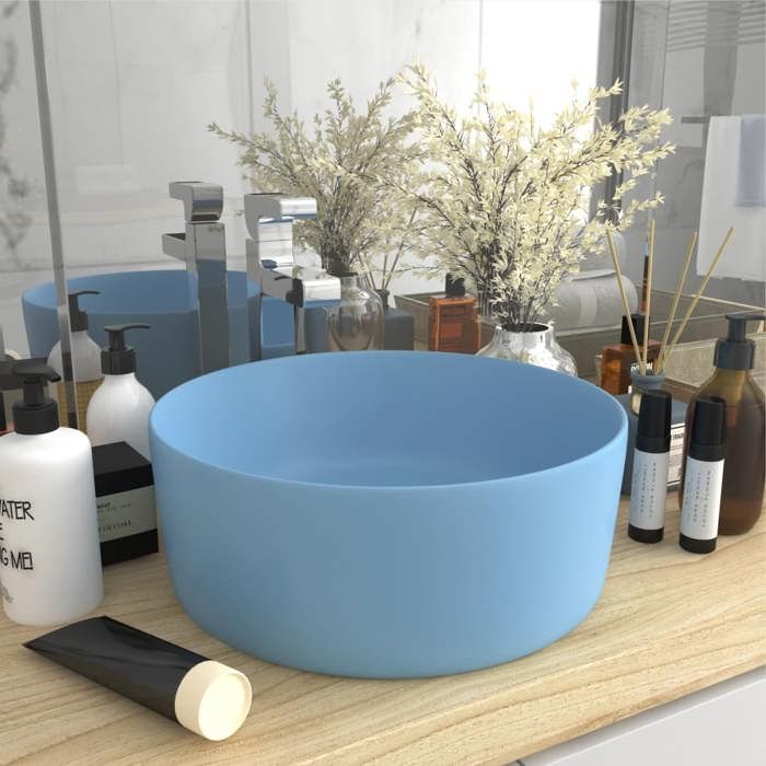 VidaXL Lavabo Rond de Luxe Vasque à Poser de Toilette Lave-mains de Salle de Bain Vestiaire Cuisine Maison Intérieur Bleu 147011