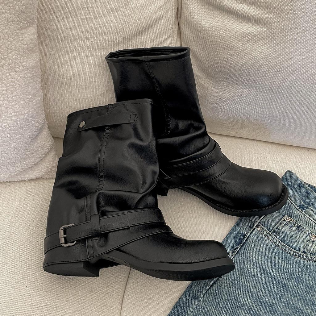 Retro thin black thick heel Martin boots women's 2025 new summer high-end enhanced western cowboy boots