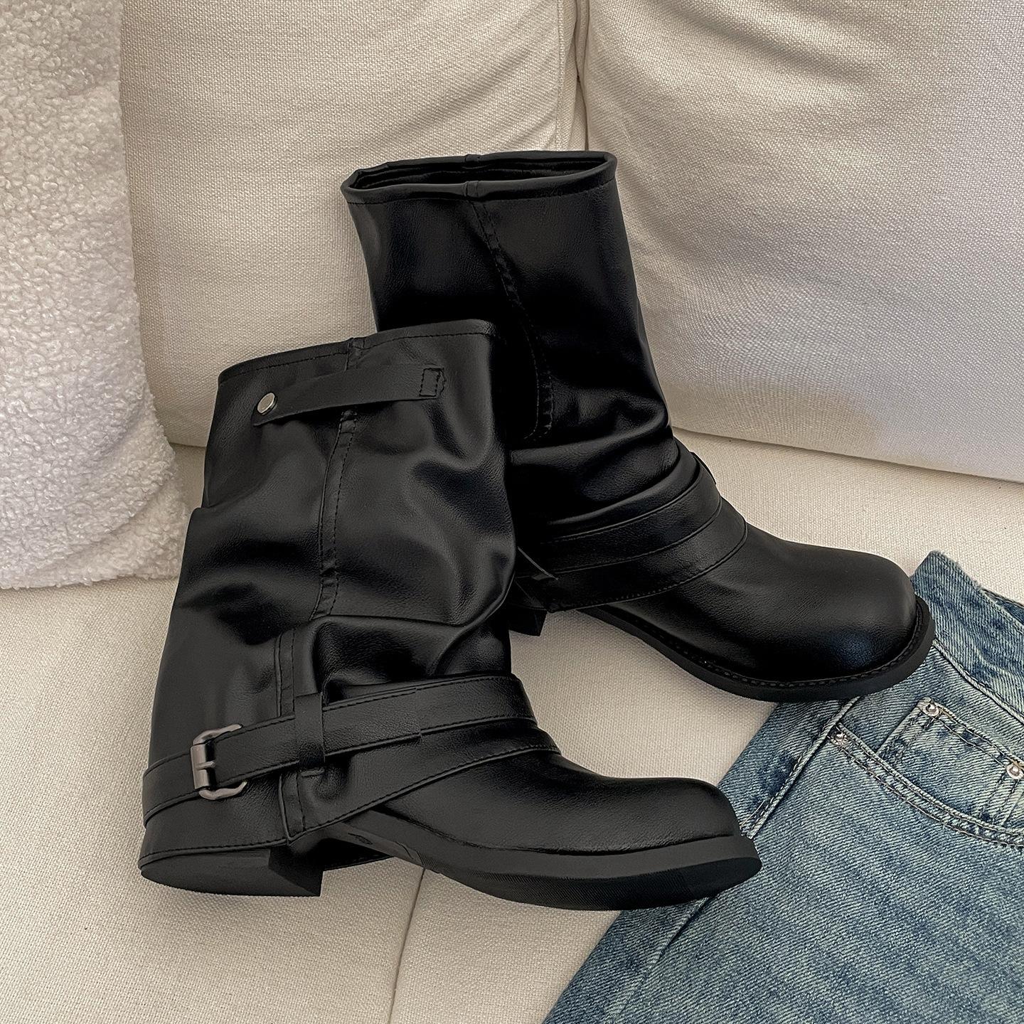 

Retro thin black thick heel Martin boots women s 2025 new summer high-end enhanced western cowboy boots 40 чёрный