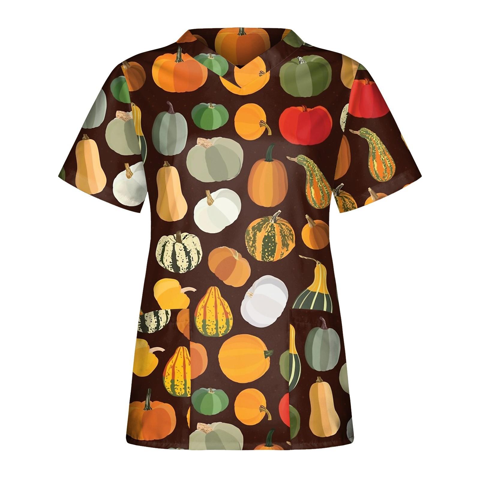 

Women s Halloween Printed Short-sleeved V-neck Tops Workwear Casual Tops L оранжевый