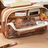 Pencil Case with Compartments Pencil Pouch Clear Pen Bag with Sticker Pendant for Office School