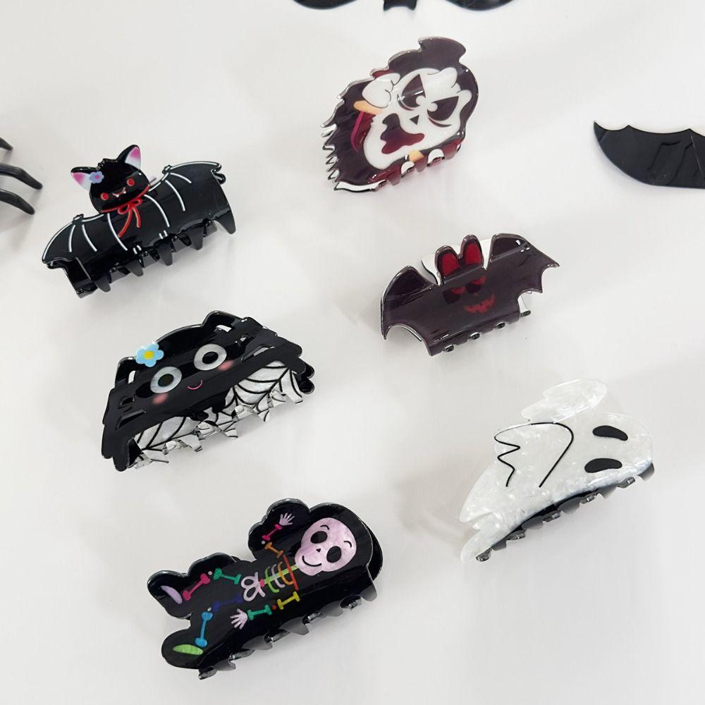 Spider Halloween Hair Claw Acrylic Skeleton Shark Clip Fashion Halloween Themed Gripper  Girls