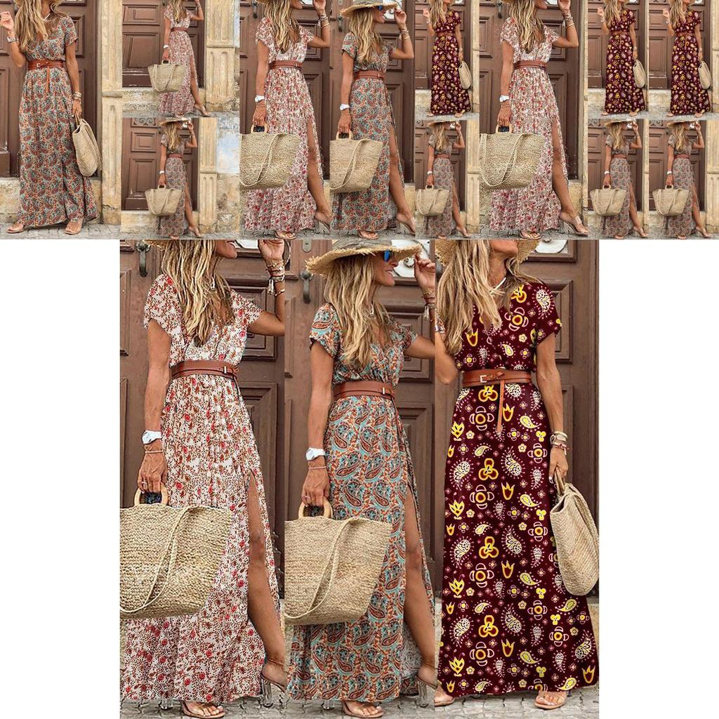 Floral Summer Women Long Maxi Dress Ladies V Neck Boho Beach Holiday Sundress