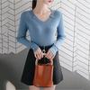 Women  Sweater Solid Slim V-Neck Warm Knitwear Winter Long Sleeve Turtleneck Top
