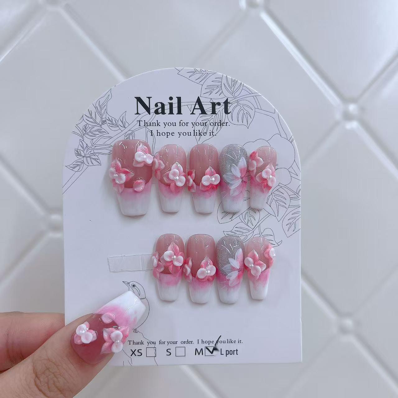 Jia Zhi Mu 3D Butterfly Blush Gradient Long False Nails Small