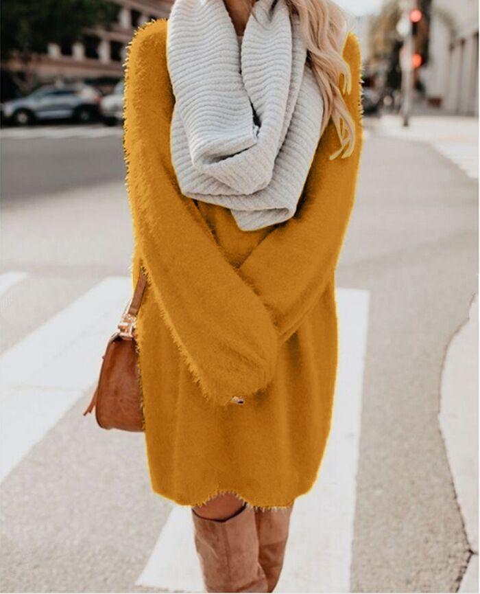 2025 Autumn Winter Women's Plush Dress Long Sleeve Round Neck Loose Mid-Length Fashion