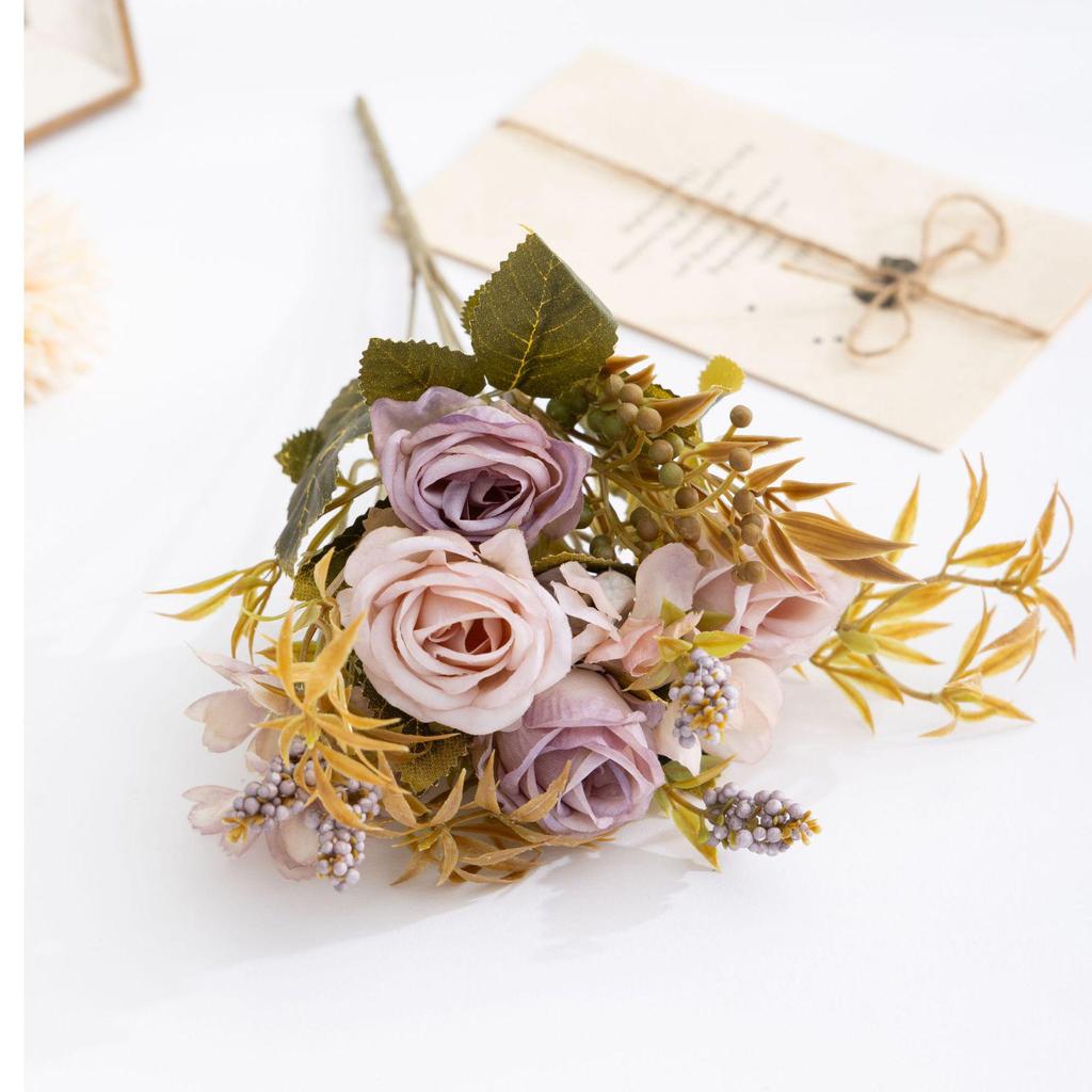 Autumn-Inspired Nordic Silk Rose Bouquet – Artificial Floral Decor for Home & Living Room