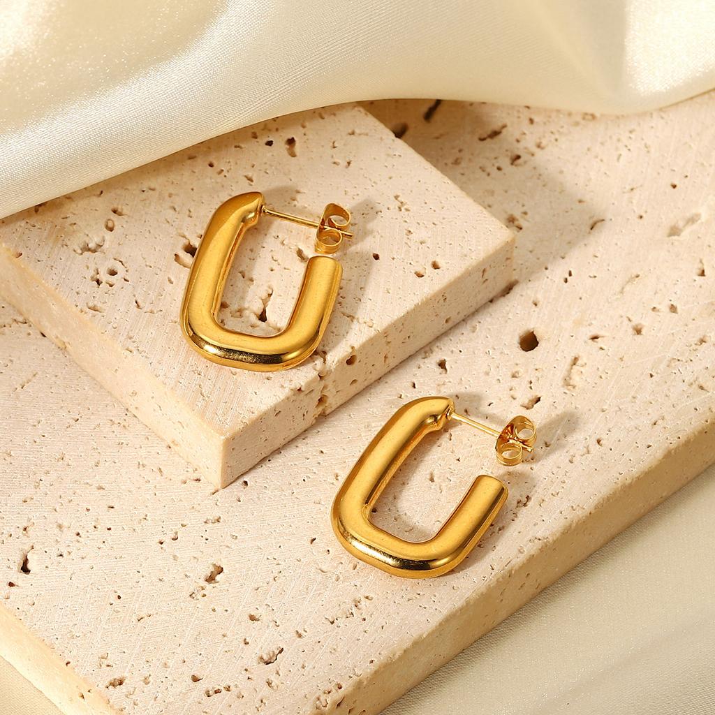 Yori Stainless Steel Long Square Stud Earrings Texture Metal Charm 18k Gold Color Texture Statement Jewelry Party
