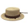 Ethnic Style Short Brim Flat Top Straw Hat Women'S Summer Travel Vacation Bohemian Flat Edge Visor Top Hat