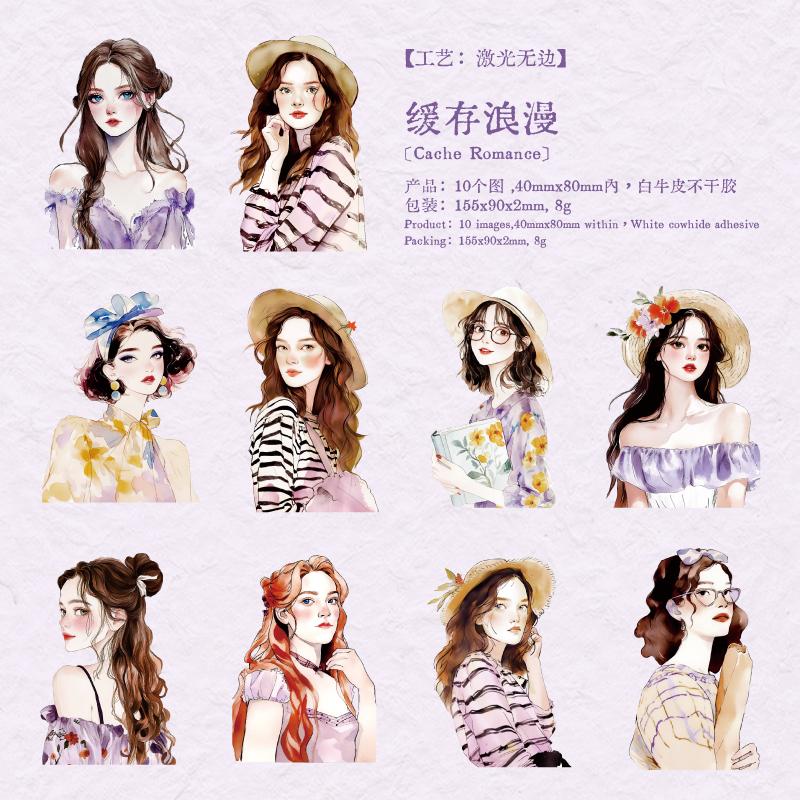 Journal GO 10pcs Beautiful Girls Sticker Decor Photo Album DIY Scrapbooking Collage Stationery Aesthetics Craft Girl Decals