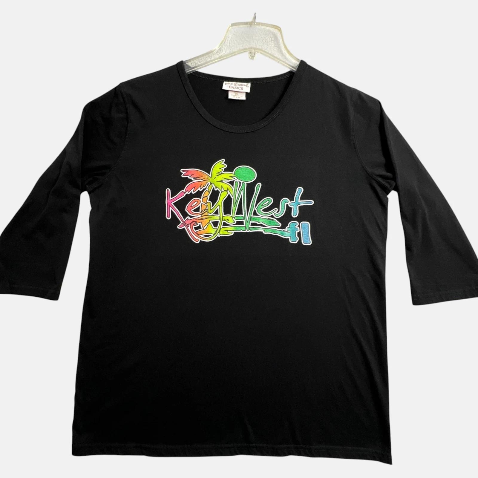 

Vintage Key West Florida T Shirt Womens XL Black Neon Graphic 3/4 Sleeve Tee 4XL
