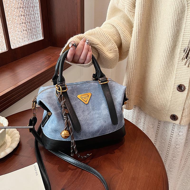 Popular Contrasting Color Portable Bucket Bag Women's New Fashion Messenger Bag Simple Commuter Casual Shoulder Bag