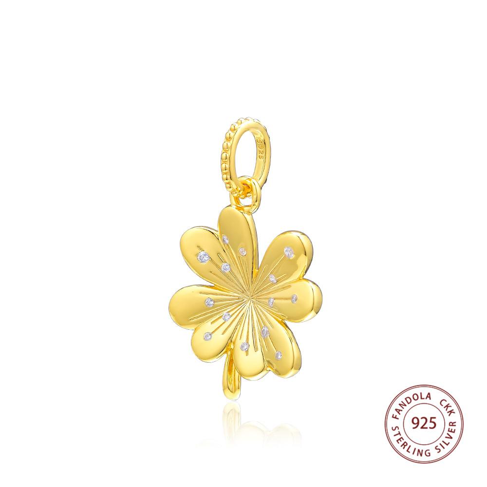 925 Sterling Silver Shine Lucky Four-Leaf Clover Charms Beads Fits Europe Bracelets Charm Silver 925 Jewelry Perles
