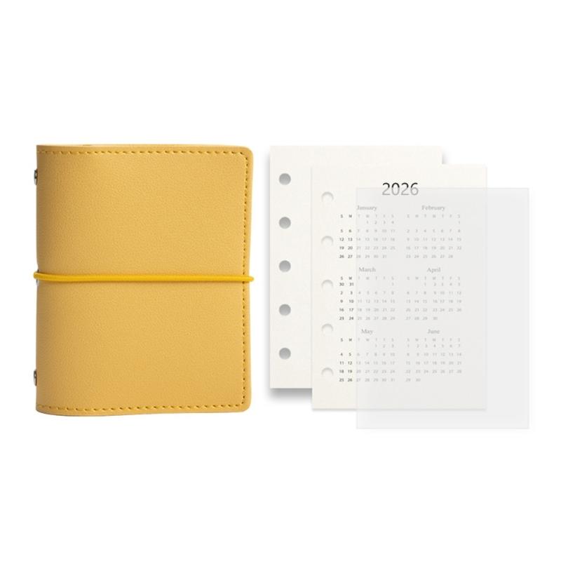 Nachfüllbares 5-Loch-Notizbuch mit 50 Blatt Nachfüllpapier 12,3x9,8CM Leder 5 Ringe Binderhüllen mit Innentasche