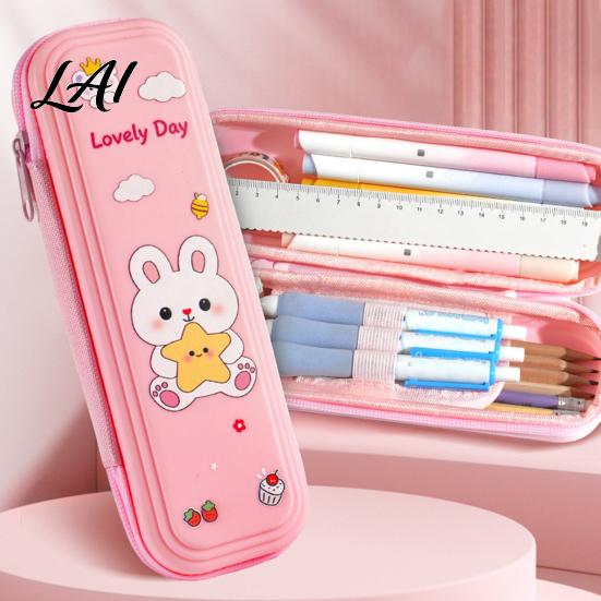 Durable School Supplies Pouch Kids Pencil Case with Multi Compartment Astronaut/Rabbit/Panda/Cat Cartoon Back To Gift for Girls Pattern Print