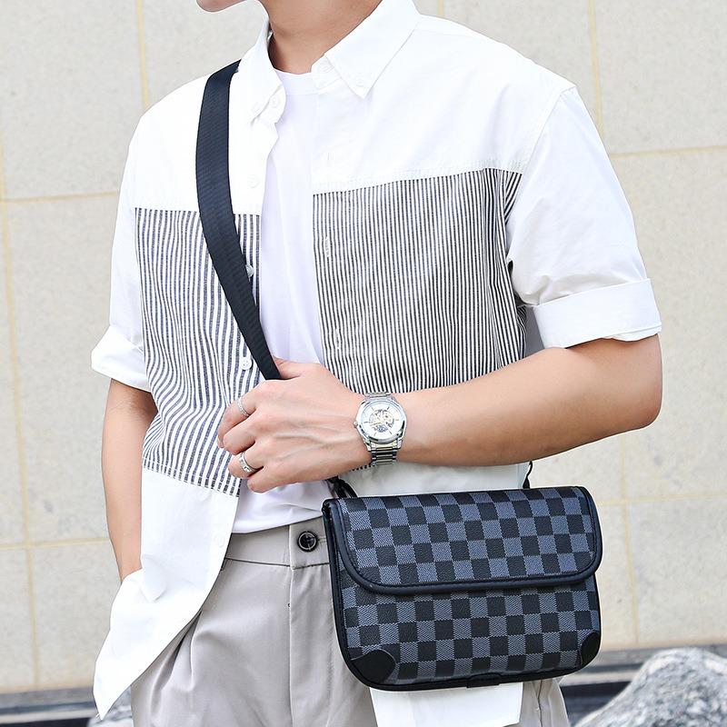 Niche Plaid Messenger Men's Bag OEM Generation High Quality PVC Old Flower Material Men's Shoulder Bag