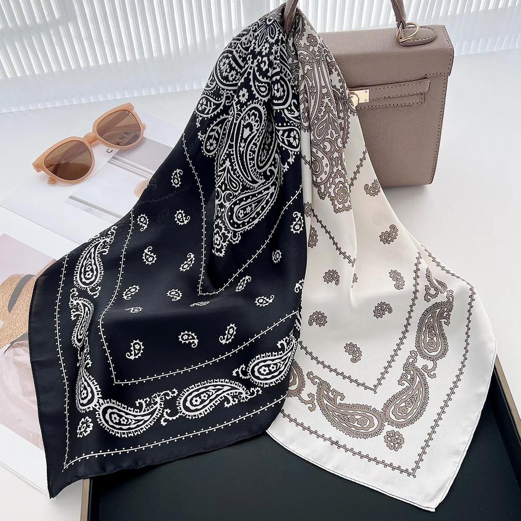 Retro Paisley Cashew Print Silk Square Scarf Women Neckerchief Female Foulard Headband Hijab Hairband Soft Bag Ribbon Satin