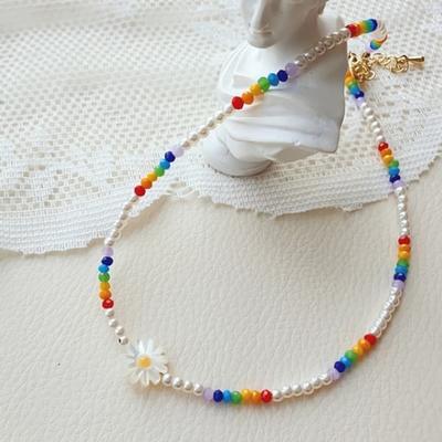 Damen Niedliches Gänseblümchen Perlen Choker Armband Ring Set