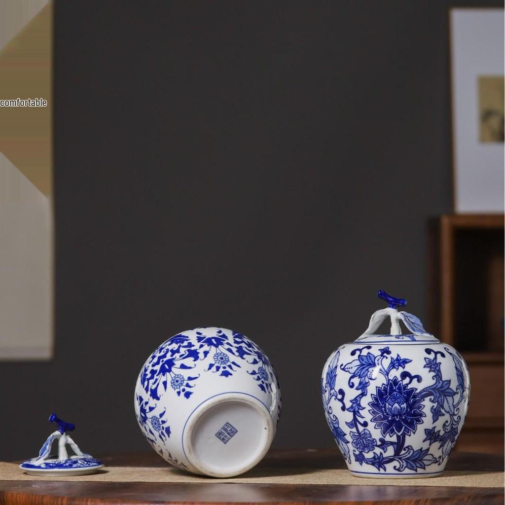 Blue & White Porcelain Vase: High-End Ceramic Apple Jar for Living Room or Entryway Decor.