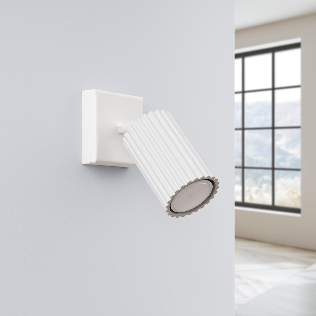 Modern white wall sconce, movable fluted spotlight for bedroom, reading, 1xGU10 10W KARBON, Sollux Lighting