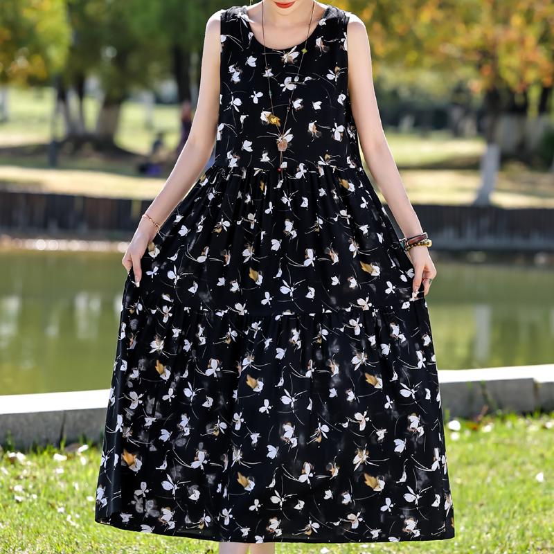 Elegantní dámské letní šaty nadměrné velikosti, ležérní volné dlouhé šaty bez rukávů, dámské vintage oblečení