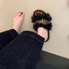 Thick-bottomed fluffy slippers women's autumn and winter outer wear 2025 new belt buckle curly hair cute outer wear one-word sandals