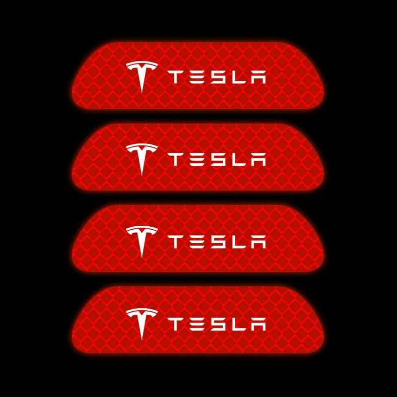 4PCS/set Car Door Safety Warning Reflective Mark 3D Sticker for Auto Styling Suitable For Tesla Model 3 Model X Y Style Roadster