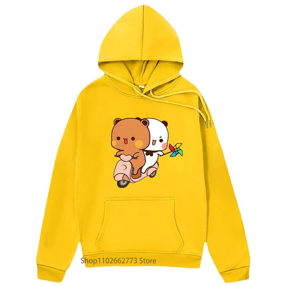 

Милая толстовка с капюшоном Bubu and Dudu, толстовка с рисунком медведя панды и капюшоном Kawaii, женская одежда, повседневные милые корейские топы унисекс с длинными рукавами 4XL
