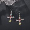 Trendy Personality Colorful Rhinestone Cross Hollowed-out Heart Pendant Necklace Earrings for Women Men Y2k Jewelry Accessories