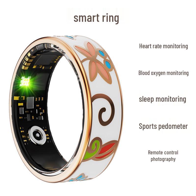 Luminous Dragon Smart Ring: Heart Rate, Blood Oxygen & Sleep Monitor with Enamel Finish Enamel Color Flower: No. 10