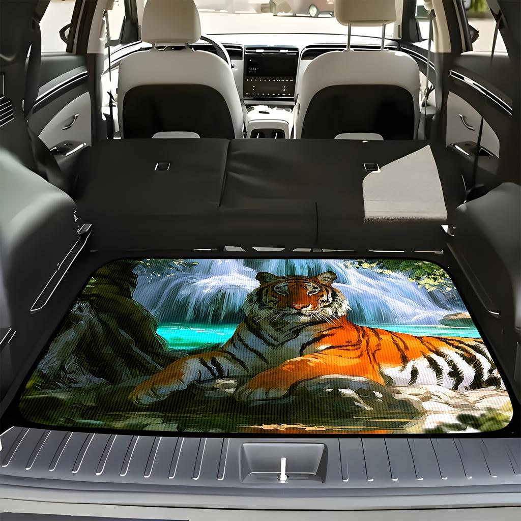 1Pcs Tiger Resting Waterfall Car Trunk Mat with Anti Slip Cargo Liner Waterproof Rear Storage Protector Floor Mat for SUV Sedan
