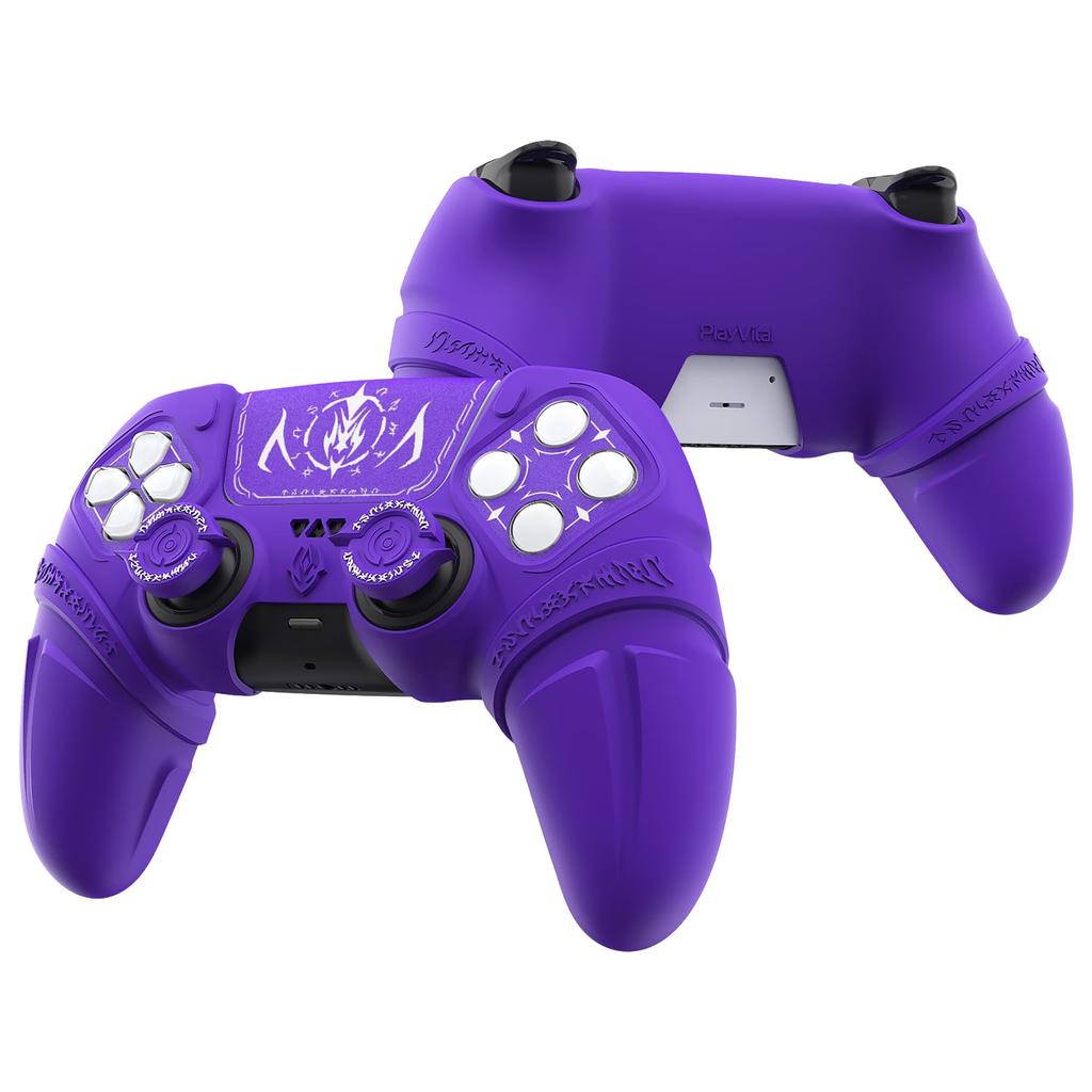 PlayVital Runes Edition Silicone cover for comes with a thumb grip touchpad and cross key and is compatible with the original PS5 charging stand with