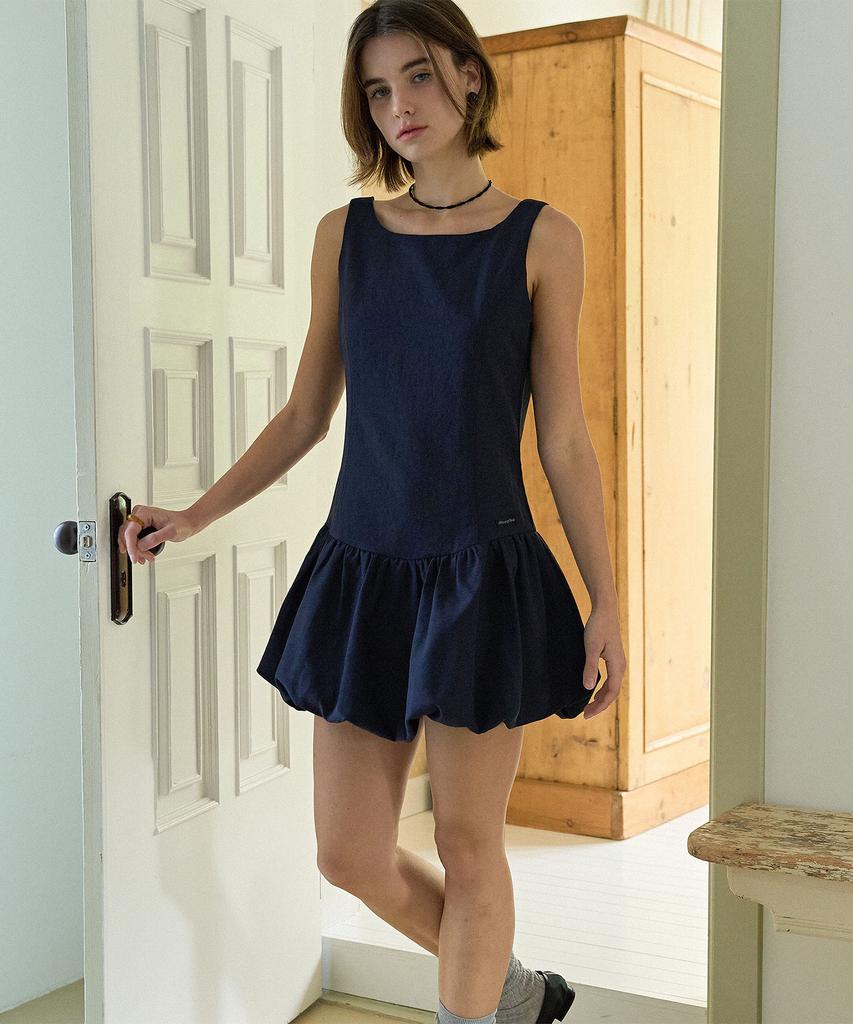 Hauseuobeupondeu Volume Tencel Mini Dress_Navy