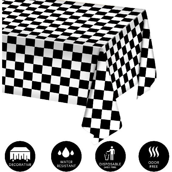 Oigco 3 Pack Black and White Checkered Tablecloths Race Car Theme Tablecloths for Motor Racing Birthday Party Decorations, 54" x 108