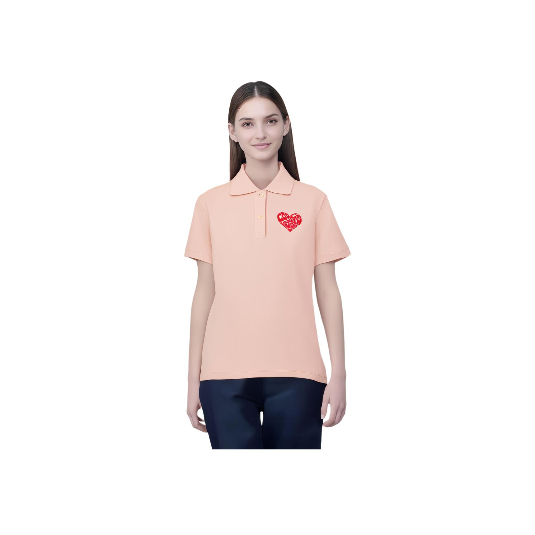 

Coach Ss24 Solid Logo Heart Print Vertical Button Short Sleeve Polo Shirt Women tops Pink CT426-PIN XS