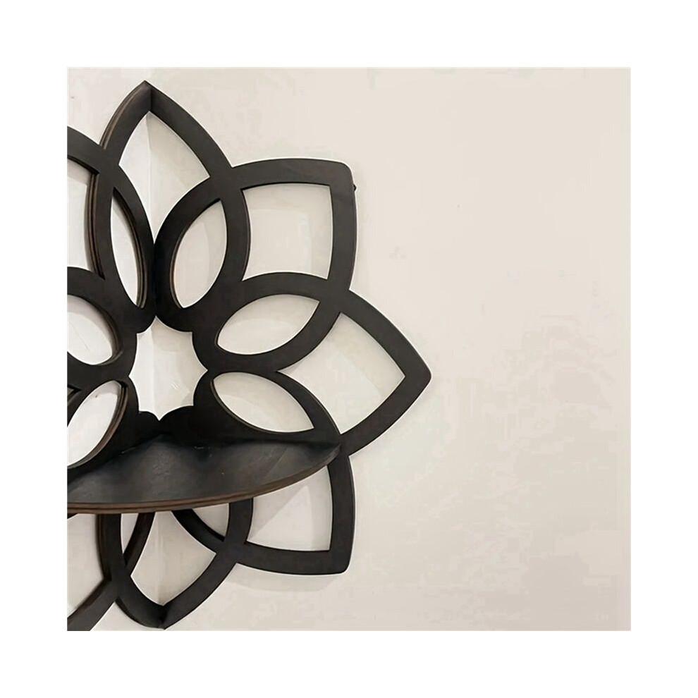 2X Lotus-Eckregale, Wand-Eckregale mit Holzblumen, Schwebende Regale, Kristall-Ausstellungsregal, Boho-Wand-Eckregale